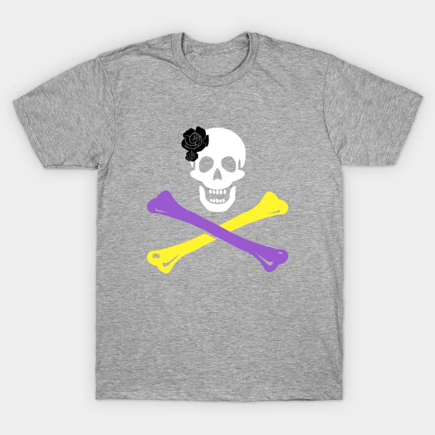 Non-Binary Pride Skull and Crossbones T-Shirt by Daniela A. Wolfe Designs